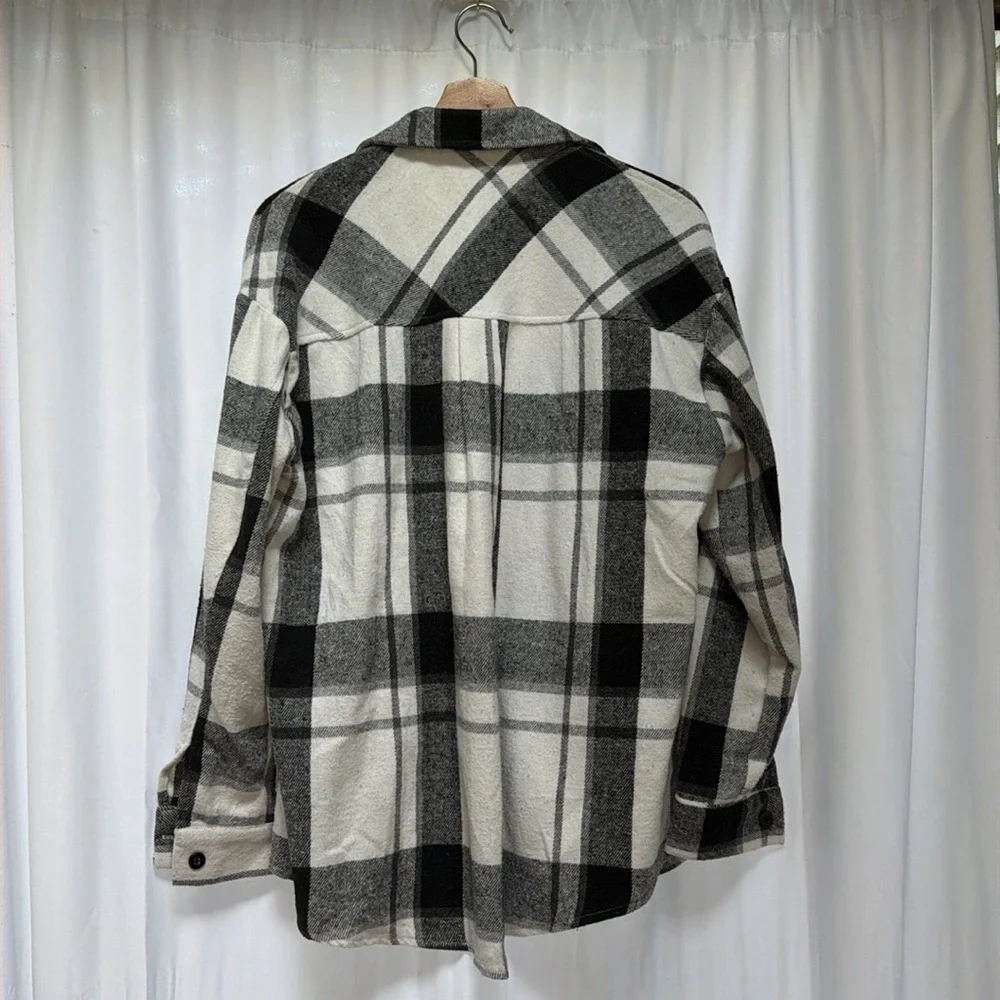 Black and White Oversized Flannel Jacket